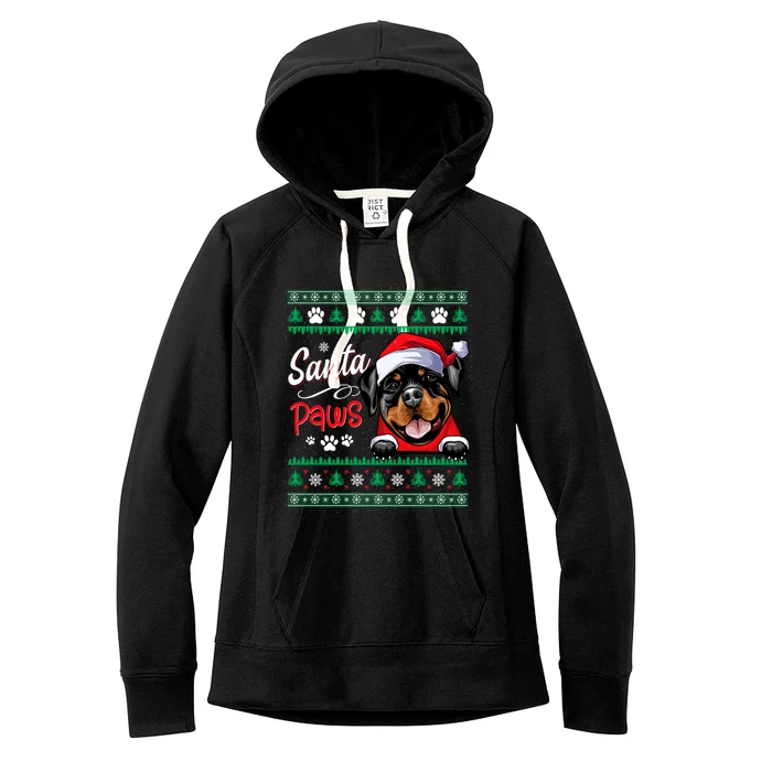 Santa Paws Christmas Dog Rottweiler Ugly Christmas Sweater Great Gift Women's Fleece Hoodie