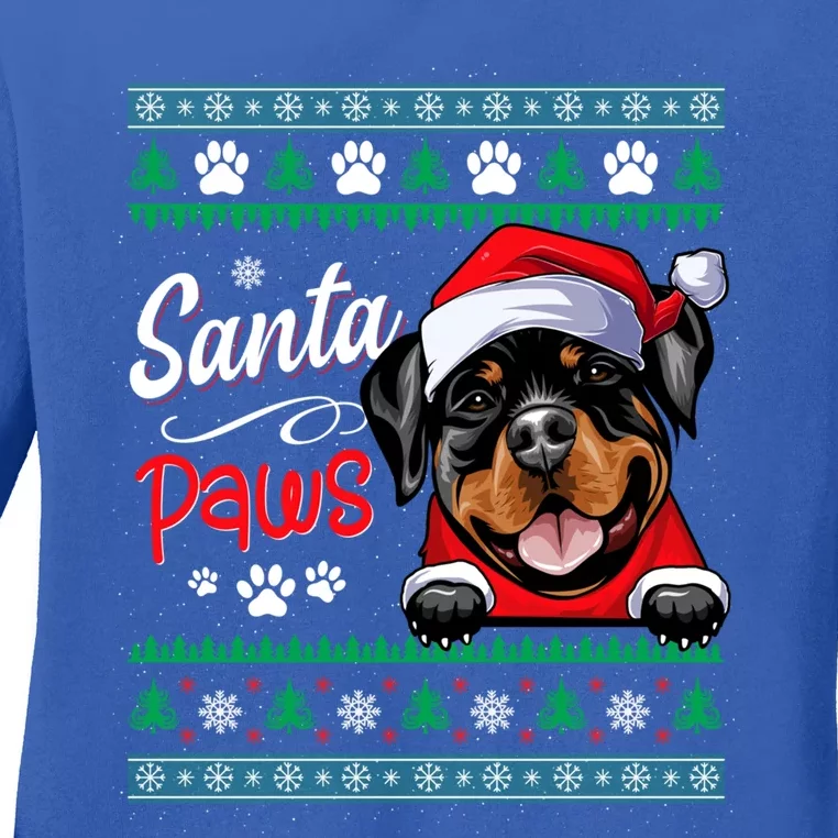 Santa Paws Christmas Dog Rottweiler Ugly Christmas Sweater Great Gift Ladies Long Sleeve Shirt