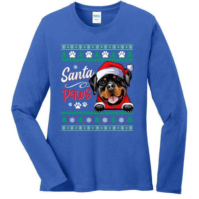 Santa Paws Christmas Dog Rottweiler Ugly Christmas Sweater Great Gift Ladies Long Sleeve Shirt