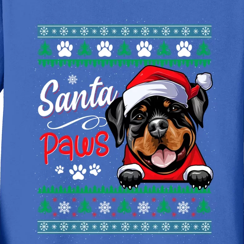 Santa Paws Christmas Dog Rottweiler Ugly Christmas Sweater Great Gift Kids Long Sleeve Shirt