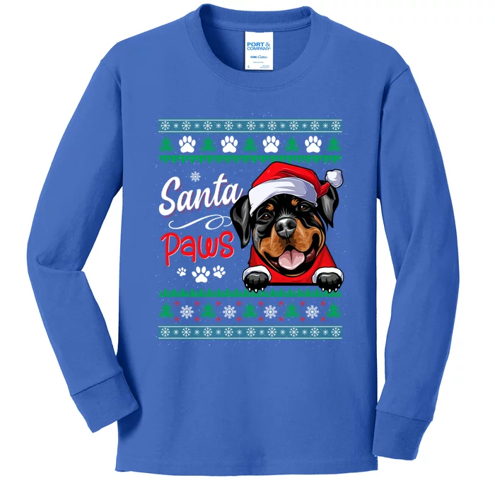 Santa Paws Christmas Dog Rottweiler Ugly Christmas Sweater Great Gift Kids Long Sleeve Shirt