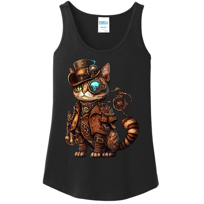 Steam Punk Cat Kitten Kitty Steampunk Ladies Essential Tank