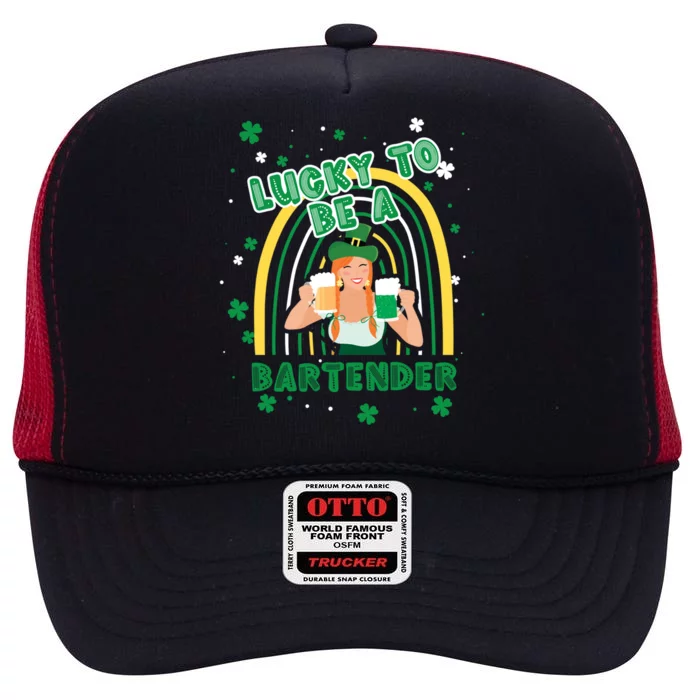 Saint Patrick Costume Shamrock Lucky To Be A Bartender Gift High Crown Mesh Trucker Hat