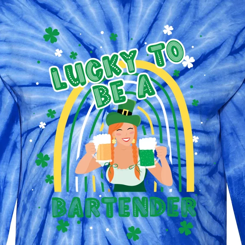 Saint Patrick Costume Shamrock Lucky To Be A Bartender Gift Tie-Dye Long Sleeve Shirt