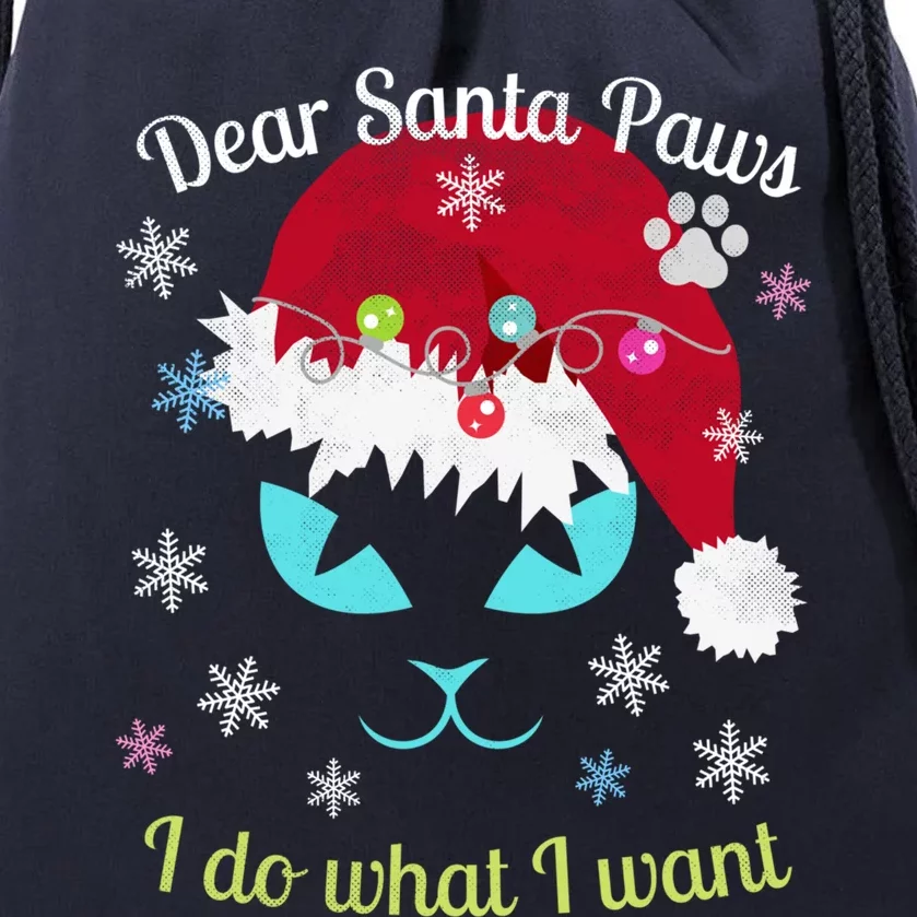 Santa Paws Cat Christmas I Do What I Want Distressed Retro Gift Drawstring Bag