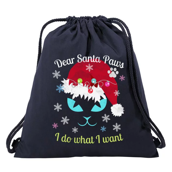 Santa Paws Cat Christmas I Do What I Want Distressed Retro Gift Drawstring Bag