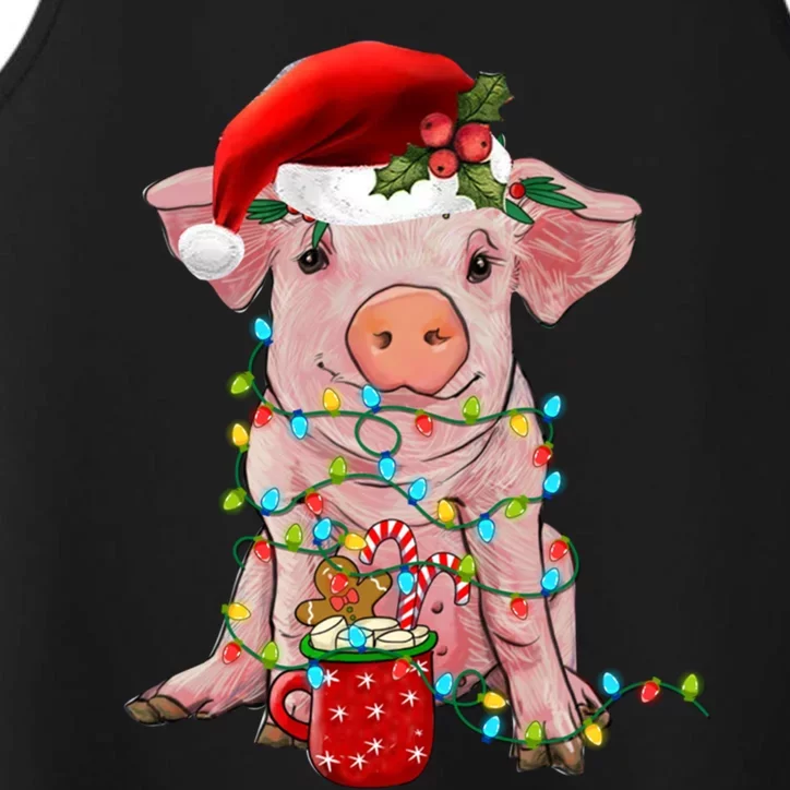 Santa Pig Christmas Lights Pig Lover Christmas Gift Performance Tank