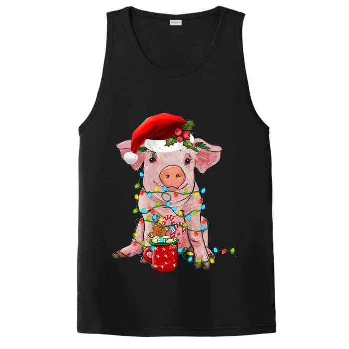 Santa Pig Christmas Lights Pig Lover Christmas Gift Performance Tank