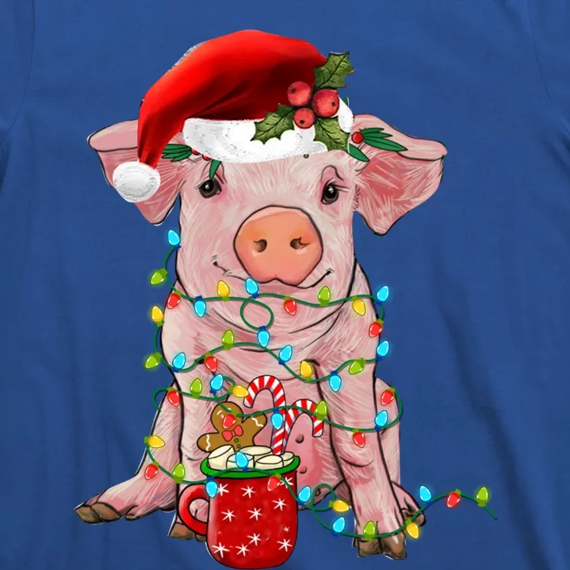 Santa Pig Christmas Lights Pig Lover Christmas Gift T-Shirt