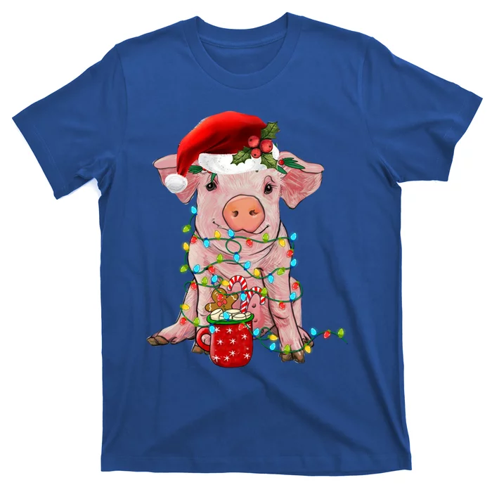 Santa Pig Christmas Lights Pig Lover Christmas Gift T-Shirt