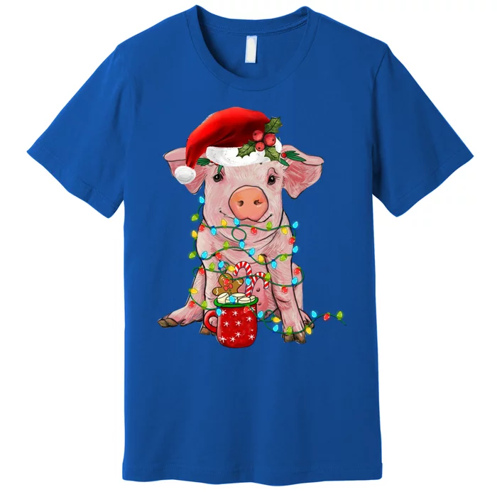 Santa Pig Christmas Lights Pig Lover Christmas Gift Premium T-Shirt