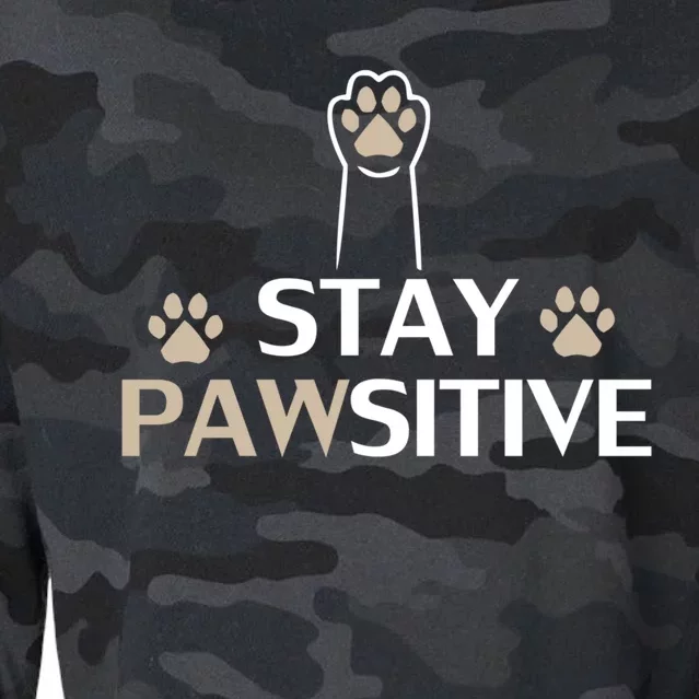 Stay Pawsitive Cat Funny Quote Gift Cropped Pullover Crew