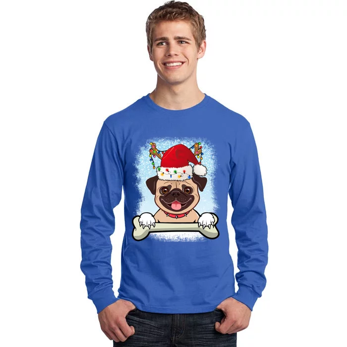 Santa Pug Christmas Lights Xmas Great Gift Tall Long Sleeve T-Shirt