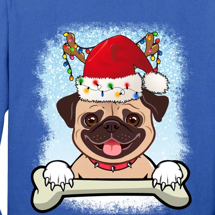 Santa Pug Christmas Lights Xmas Great Gift Tall Long Sleeve T-Shirt