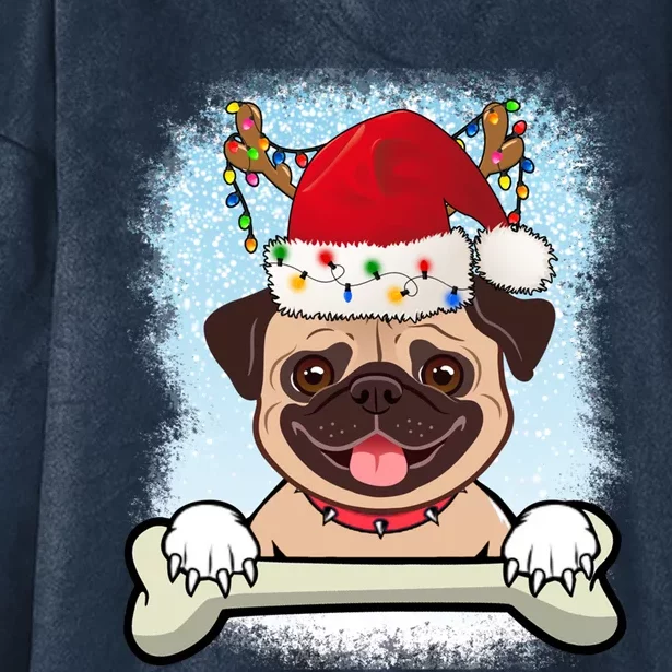 Santa Pug Christmas Lights Xmas Great Gift Hooded Wearable Blanket