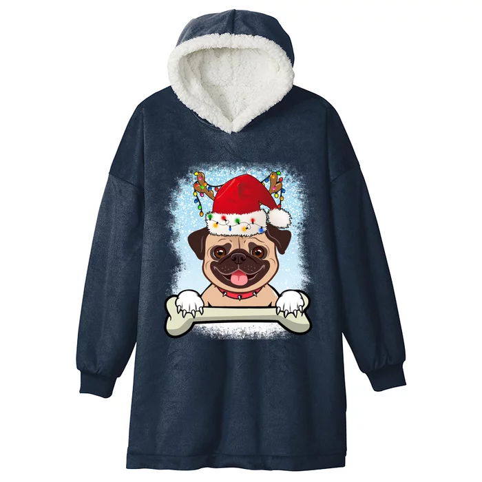 Santa Pug Christmas Lights Xmas Great Gift Hooded Wearable Blanket