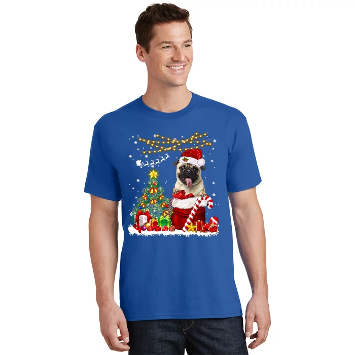 Santa Pug Christmas Tree Lights Dog Owner Xmas Gift T-Shirt