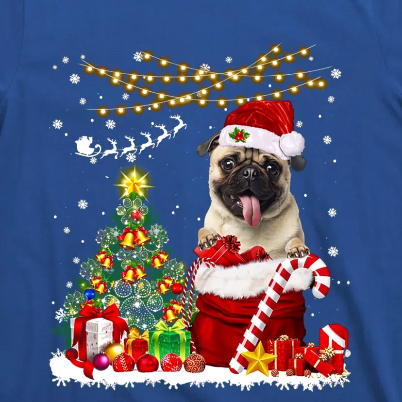 Santa Pug Christmas Tree Lights Dog Owner Xmas Gift T-Shirt