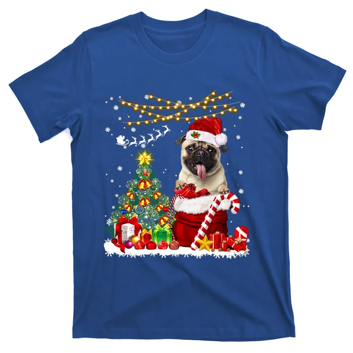 Santa Pug Christmas Tree Lights Dog Owner Xmas Gift T-Shirt