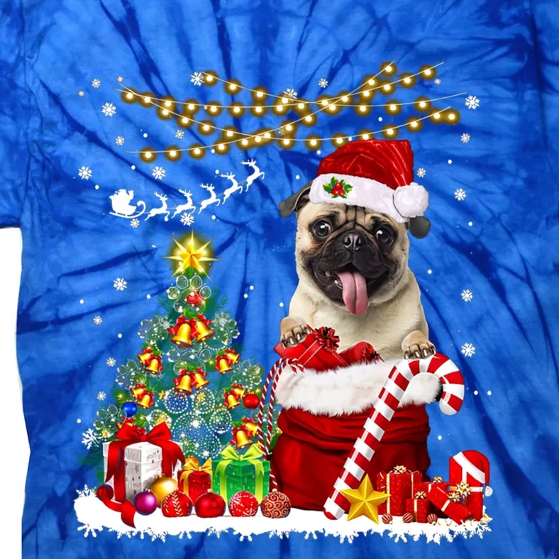 Santa Pug Christmas Tree Lights Dog Owner Xmas Gift Tie-Dye T-Shirt