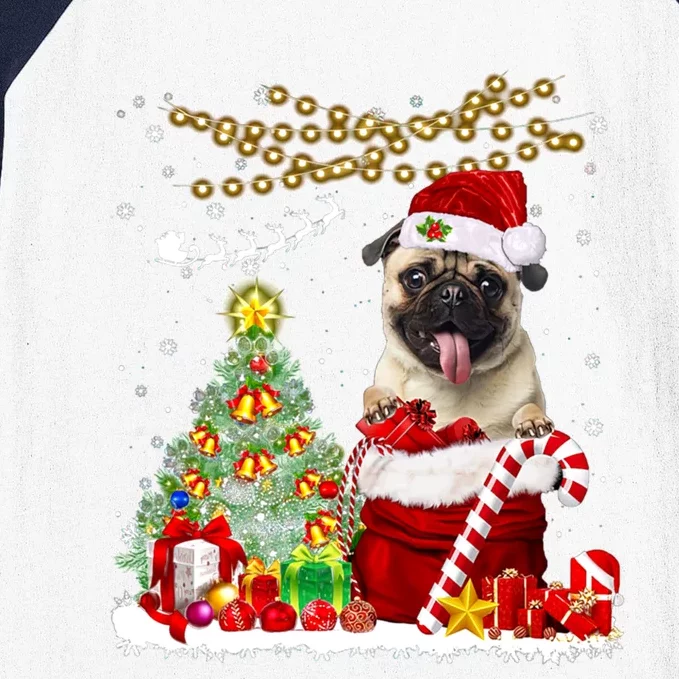 Santa Pug Christmas Tree Lights Dog Owner Xmas Gift Baseball Sleeve Shirt