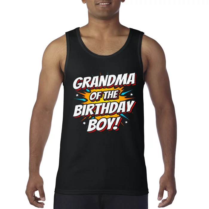 Superhero Party Comics Birthday Grandma Of Birthday Boy Tank Top