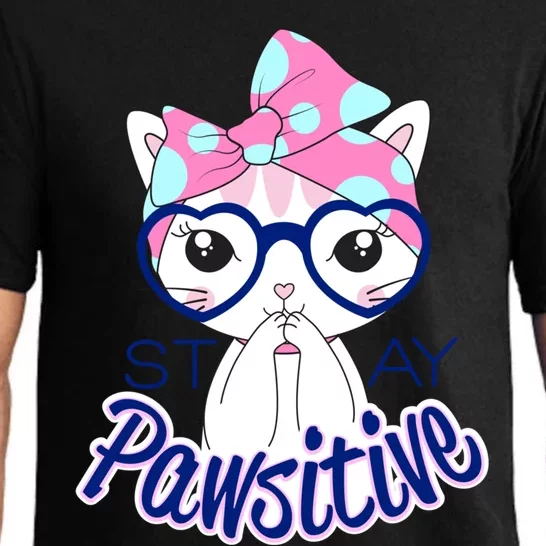 Stay Pawsitive Cat Mom Cat With Glasses Funny Cat Mom Cool Gift Pajama Set