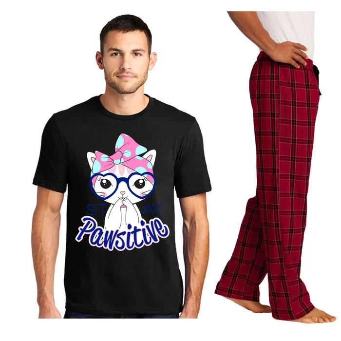 Stay Pawsitive Cat Mom Cat With Glasses Funny Cat Mom Cool Gift Pajama Set