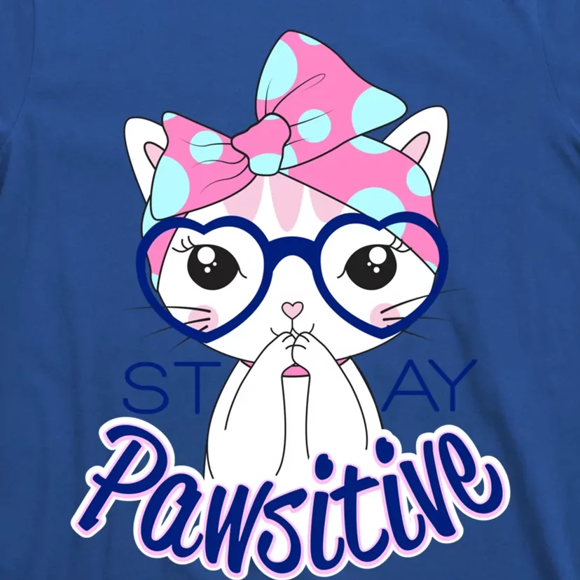 Stay Pawsitive Cat Mom Cat With Glasses Funny Cat Mom Cool Gift T-Shirt