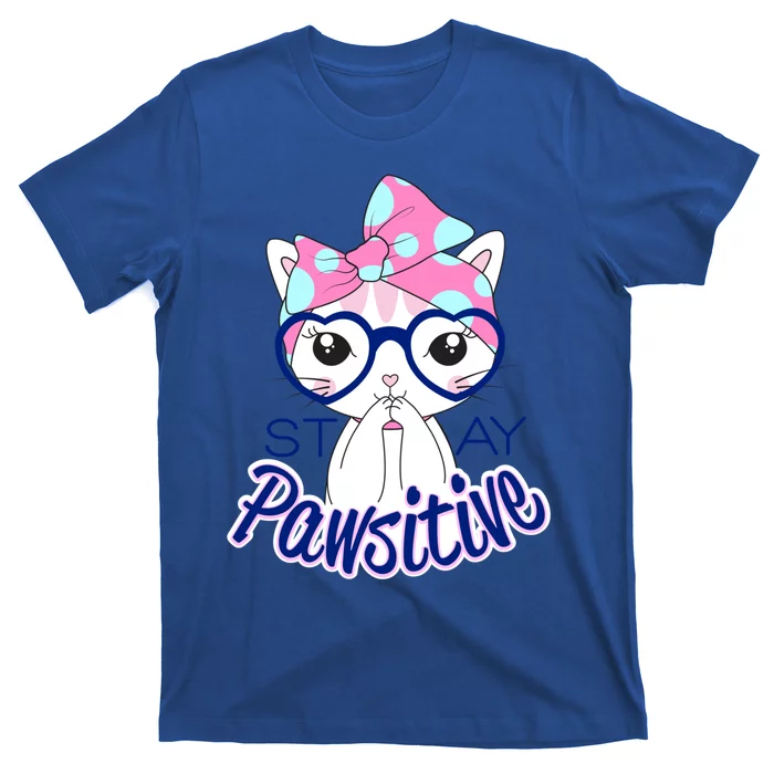 Stay Pawsitive Cat Mom Cat With Glasses Funny Cat Mom Cool Gift T-Shirt