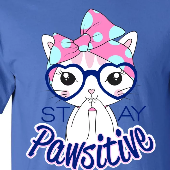 Stay Pawsitive Cat Mom Cat With Glasses Funny Cat Mom Cool Gift Tall T-Shirt