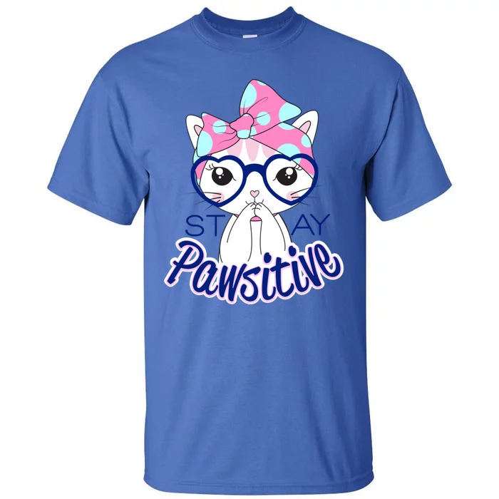 Stay Pawsitive Cat Mom Cat With Glasses Funny Cat Mom Cool Gift Tall T-Shirt