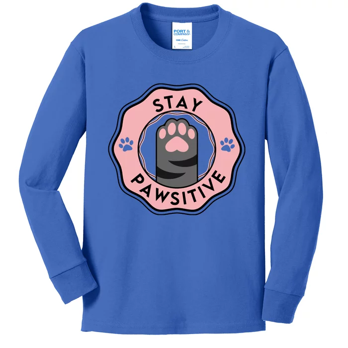 Stay Pawsitive Cat Stay Pawsitive Cute Gift Kids Long Sleeve Shirt