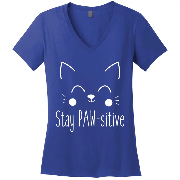 Stay Pawsitive Cute Cat Kitten Gift Women's V-Neck T-Shirt