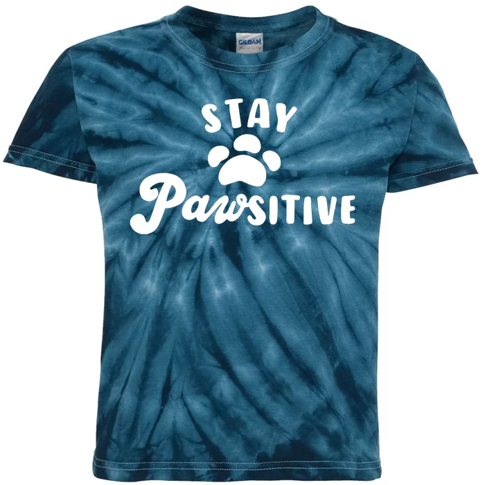 Stay Pawsitive Cute Dog Quote Kids Tie-Dye T-Shirt