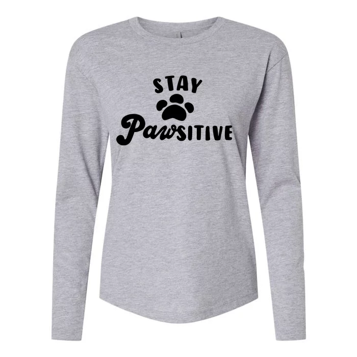 Stay Pawsitive Cute Dog Quote Womens Cotton Relaxed Long Sleeve T-Shirt