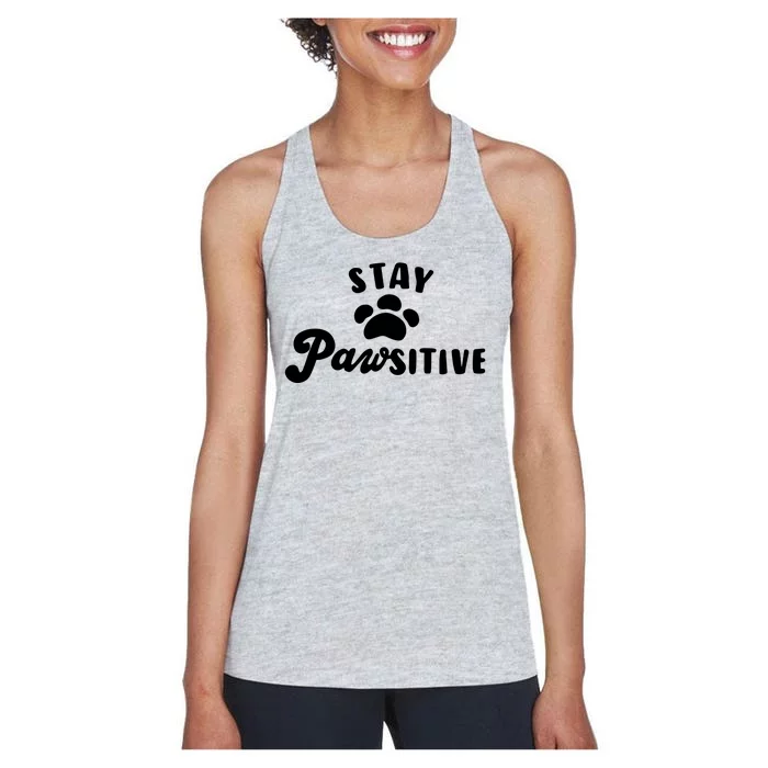 Stay Pawsitive Cute Dog Quote Women's Racerback Tank