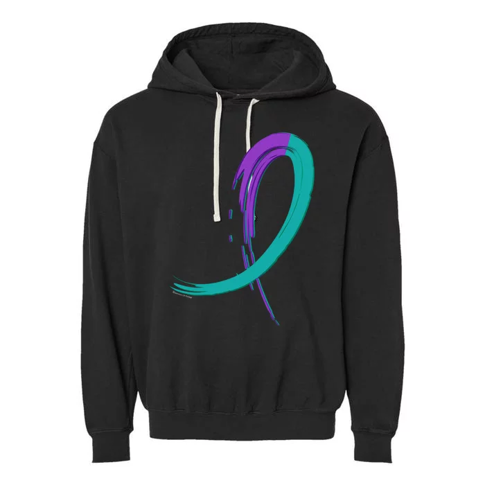 Suicide Prevention Cool Gift Purple And Teal Graffiti Ribbon Garment-Dyed Fleece Hoodie