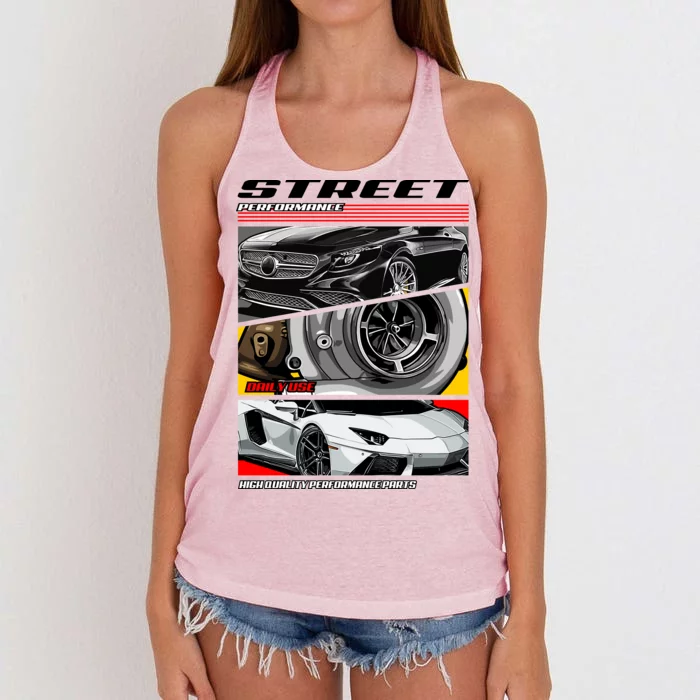 Street Performance Car Turbo Kit Design Women's Knotted Racerback Tank