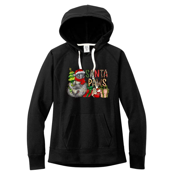 Santa Paws Cat Christmas Cat Sweet Christmas Animals Funny Gift Women's Fleece Hoodie