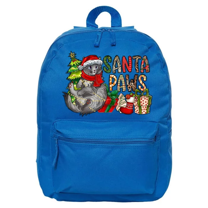 Santa Paws Cat Christmas Cat Sweet Christmas Animals Funny Gift 16 in Basic Backpack