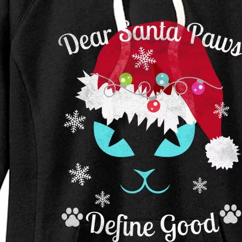 Santa Paws Christmas White And Black Cat Distressed Retro 70s Cute Gift Women's Fleece Hoodie