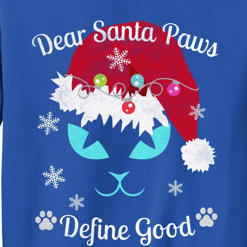 Santa Paws Christmas White And Black Cat Distressed Retro 70s Cute Gift Tall Sweatshirt