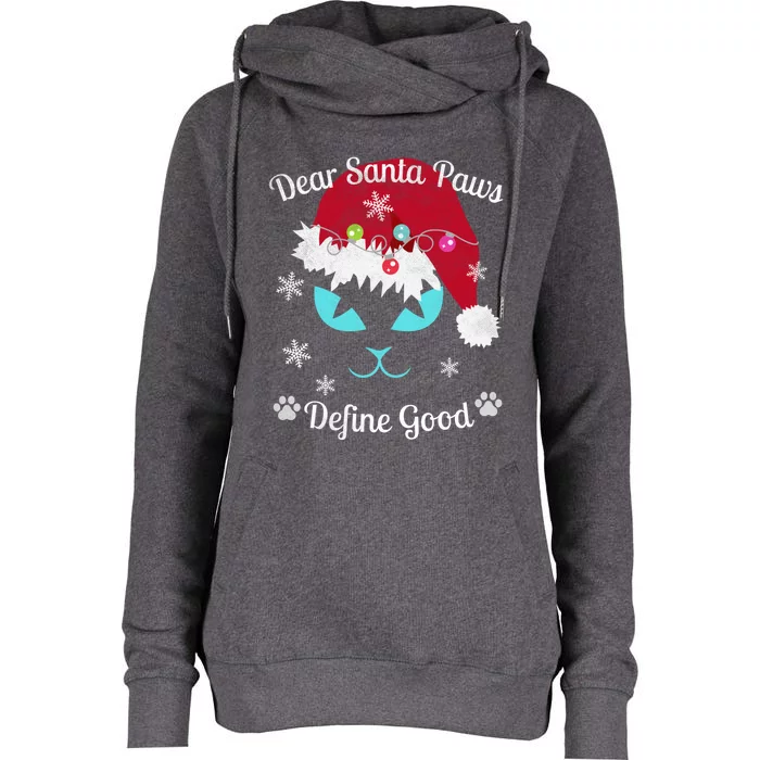 Santa Paws Christmas White And Black Cat Distressed Retro 70s Cute Gift Womens Funnel Neck Pullover Hood