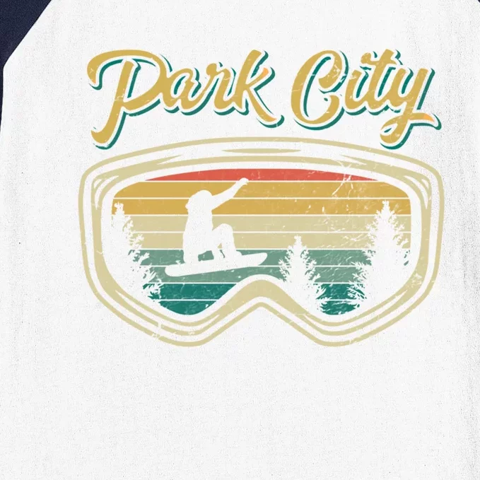 Snowboard Park City Utah Distressed Goggles Big Air Snow Gift Baseball Sleeve Shirt