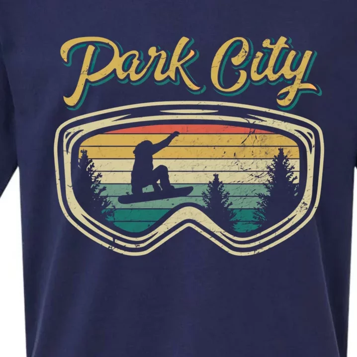 Snowboard Park City Utah Distressed Goggles Big Air Snow Gift Sueded Cloud Jersey T-Shirt