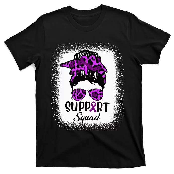 Support Pancreatic Cancer Awareness Messy Bun Ribbon Purple T-Shirt