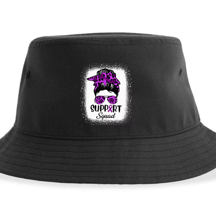 Support Pancreatic Cancer Awareness Messy Bun Ribbon Purple Sustainable Bucket Hat