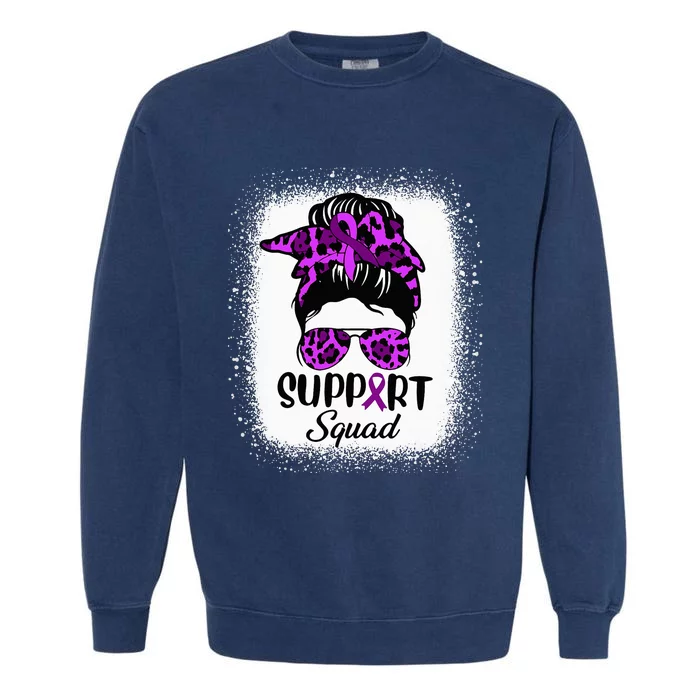 Support Pancreatic Cancer Awareness Messy Bun Ribbon Purple Garment-Dyed Sweatshirt