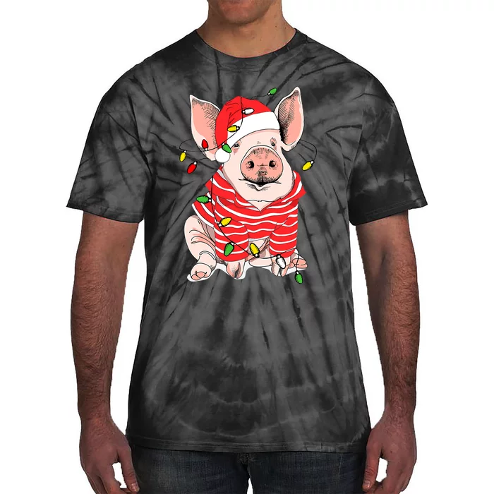 Santa Pig Christmas Lights Pig Lover Christmas Gift Tie-Dye T-Shirt